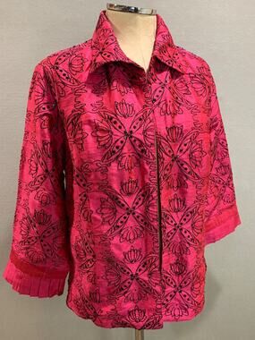 Medium Bleu Bayou Womens Hot Pink Silk Jacket Embroidered